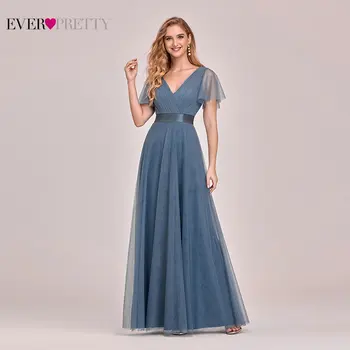 Plus Velikost Modra Prom Oblačenja 2020 Vedno Precej EP07962 Eleganten V-izrez Til Ženske Seksi Dolgo Prom Obleke Formalno Poletje Stranka Oblek