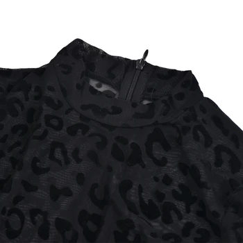 Nove Ženske O-Vratu Visoko-Pas Jumpsuit Priložnostne Leopard Tiskanja Dolgimi Rokavi Jumpsuit Hlače Votlih Oblačilo