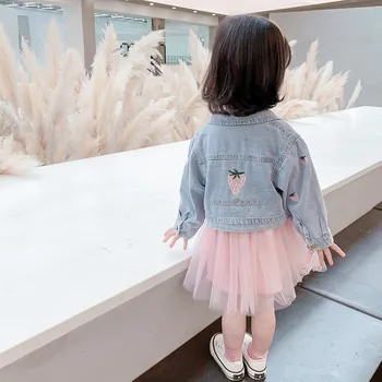Pomlad Jesen Otroci Oblačila Komplet za Malčke Baby Dekleta Obleke Princess Traper Suknjič + Obleko 2Pcs Obleke za Otroka Dekle Kompleti Oblačil