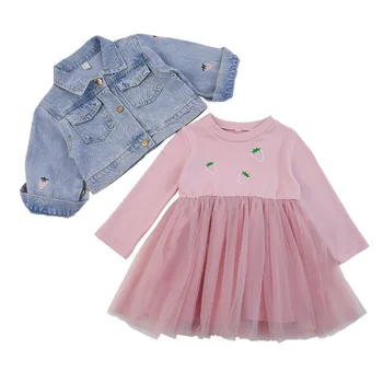 Pomlad Jesen Otroci Oblačila Komplet za Malčke Baby Dekleta Obleke Princess Traper Suknjič + Obleko 2Pcs Obleke za Otroka Dekle Kompleti Oblačil