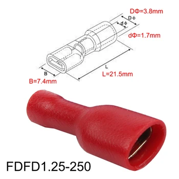 FDFD1.25-250 izolacijski Ženski Izolirani Električni Crimp Priključek Priključki Kabel Žico Priključek 100 KOZARCEV/Paket FDFD