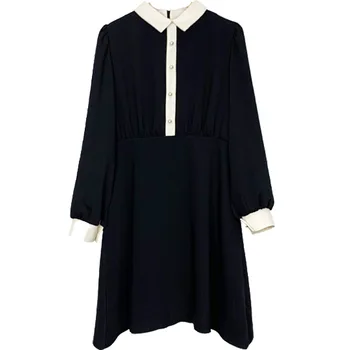 2020 Design Pomlad Zima Črne Obleke, Ženske Novo Leto Datum Obrabe Formalno Koreji, Japonski Slog Beli Ovratnik Vintage Obleko 120