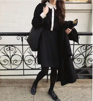 2020 Design Pomlad Zima Črne Obleke, Ženske Novo Leto Datum Obrabe Formalno Koreji, Japonski Slog Beli Ovratnik Vintage Obleko 120