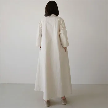 Johnature Nova Barva (Zavoj navzdol Ovratnik Svoboden Rokavi Ženske Obleke 2021 Jeseni korejski tričetrt Rokav Žepi Obleko