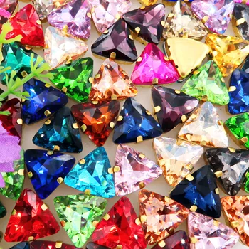 18 mm 20pcs/paket gold nevihte Trikotnik oblike Sew na nosorogovo biseri stekleni Kristali oblačila oblačila obutev dekoracijo diy