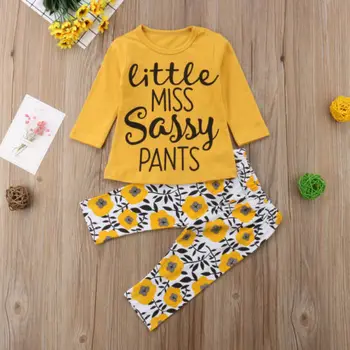 2Pcs Novorojenček Dojenček Otrok Baby Girl Boy Little MISS Vrhovi+Cvetlični Dolge Hlače, Obleke Set