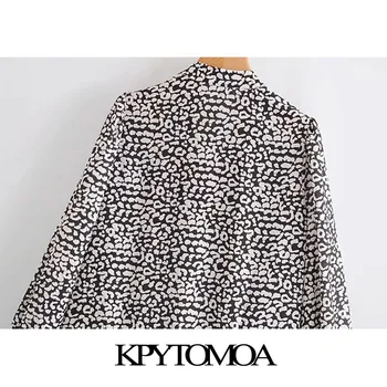 KPYTOMOA Ženske 2020 Elegantna Moda Leopard Tiskanja Ogrlicom Mini Obleka Letnik V Vratu Dolgimi Rokavi Ženske Obleke Vestidos Mujer