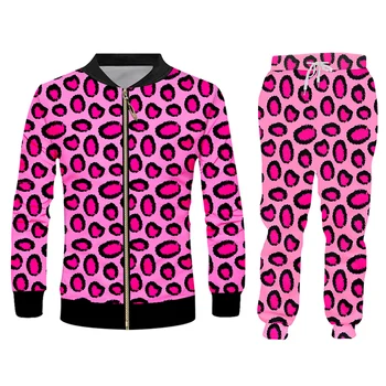 UJWI 2020 Modni Roza Leopard 3D Digitalni Tisk Dva Kosa Hlače Komplet Moški/ženske Prilagodljiv Trenirka, Športna Oblačila Jakna