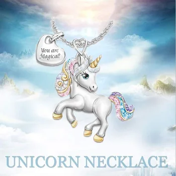 Lepe Lepe Rainbow Unicorn Ogrlica Moda Cartoon Živali Ogrlice za Otroke Srce Izjavo Nakit Darila 2020 Nova