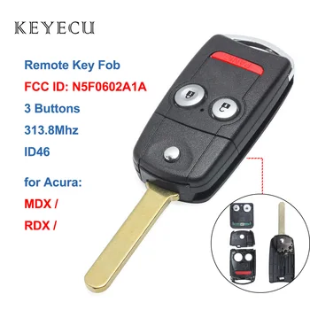 Keyecu Zamenjava Daljinsko Avto Ključ Fob 3 Gumbi 313.8 Mhz ID46 za Acura RDX 2008-2009 MDX za obdobje 2007-2013, FCC ID: N5F0602A1A