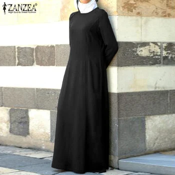 ZANZEA Ženske Jeseni Obleko Priložnostne Long Sleeve Solid Maxi Dolgo Vestido tam kaftan Abaya Dubaj Hidžab Muslimansko Obleko Svoboden Sundress S-5XL