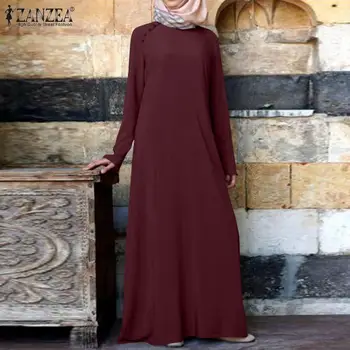 ZANZEA Ženske Jeseni Obleko Priložnostne Long Sleeve Solid Maxi Dolgo Vestido tam kaftan Abaya Dubaj Hidžab Muslimansko Obleko Svoboden Sundress S-5XL