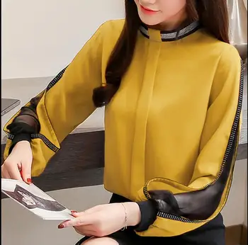 2019 moda dolg rokav stojalo ovratnik srajce ženske urad za delo yellown bluze lady plus szie dolg rokav vrhovi OL