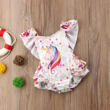 Novo srčkan Novorojenega Dojenčka Baby Dekle obleka, obleke Samorog tiskanja Bodysuit Jumpsuit Obleko Sunsuit Oblačila
