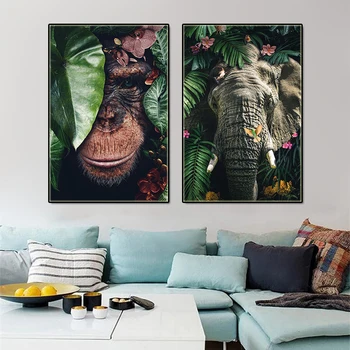Dekorativne Slike animales en peligro de extincion plakat Slon bison šimpanz Platno wall art slike