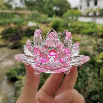 8 barvo Kristalno Lotus Flower obtežilnik za papir, Steklo Obrti Fengshui Figurice Doma Poroka Stranka Dekor Okraski, Darila, Spominki