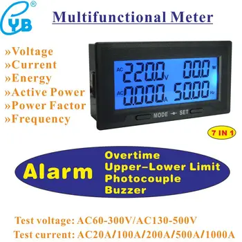 YB5140DM-Z Napetost Zgornje in spodnje Mejne Izhod za Alarm AC Digitalni Voltmeter Ampermeter Moči Meter Amp Hz 20A 100A 200A Split CT