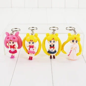 4pcs/veliko Anime Sailor Moon Ključnih Verige Mars, Jupiter, Venera, Merkur obeskov PVC Številke Igrače obesek za ključe, Obeski Darilo za Otroke
