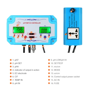 3 v 1 pH/ES/TEMP Spremljanje Kakovosti Vode Detektor pH Regulator z Elektroda BNC Tip Sonde Tester Kakovost Vode za Akvarij