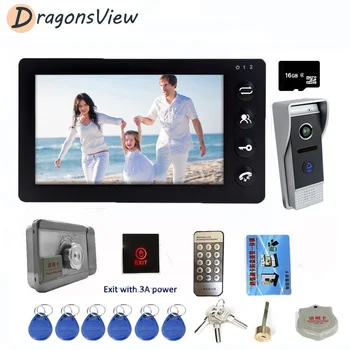 DragonsView Video Vrata Telefon Interkom Žično s Ključavnico za Dom Access Control System 7 Palčni Monitor 1200TVL Zvonec