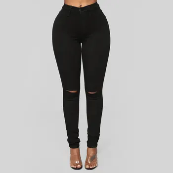 Moda za Ženske Jeans Svinčnik hlače Luknjo Hgih Wiast Dolgo Kavboj Denim Bodycon jeans za ženske plus velikost 3xl