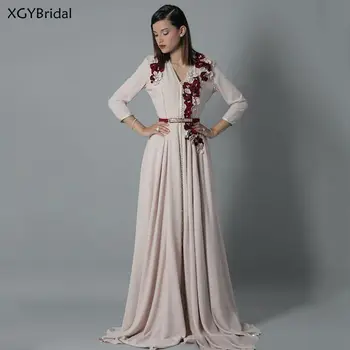Novo caftan Večerne Obleke 2021 V Vratu Cvetje arabski Muslimani Posebne Priložnosti Obleko Večer Stranka Halje Платье вечернее