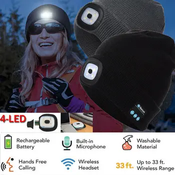 Zimska Kapa Klobuk Brezžični Bluetooth5.0 Smart Skp Slušalke, naglavne Slušalke S 4 LED-Lučka Handfree Glasbo, Slušalke Toplo kabel Pleteni