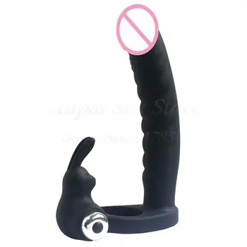 Novo Klitoris Rabbit Vibrator Dvojno Penetracijo Strapon Dildo z vibriranjem Obroč G spot Analni Penis Vibrator Butt plug Spola Igrače, Za Pare.