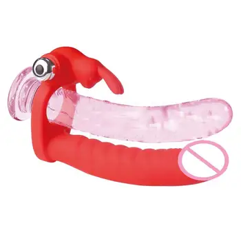 Novo Klitoris Rabbit Vibrator Dvojno Penetracijo Strapon Dildo z vibriranjem Obroč G spot Analni Penis Vibrator Butt plug Spola Igrače, Za Pare.
