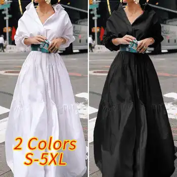 Stranka Obleko 2021 VONDA Ženske Luč Sleeve Solid Color Majica Obleke Plus Velikost Bohemian Svoboden Vestidos Femme Plaži Sundress