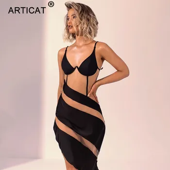Articat Špageti Trak Mozaik Vidijo skozi Obleko Za Ženske brez Rokavov V Vratu, Obleke, Ženske Jeseni Backless Očesa Vestidos