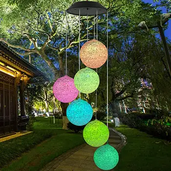 6-Žogo LED Wind Chime Solar Powered Barva Spreminja, Wind Chime viseče Luči za Doma Stranka Božič Spalnica Dvorišču, Vrt Dekor