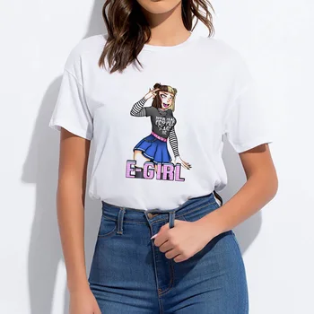 Ulične korejski Oblačil Vintage Vestidos Kul Retro Egirl Natisnjeni T-shirt Lepa majica Modi Estetske Tshirt Ženske