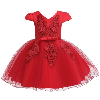 Otrok Čipke Elegantne Obleke Baby 1. Rojstni dan Princesa Lok Obleka za Malčke Cvet Dekleta Poroko Vezenje Tutu Obleke