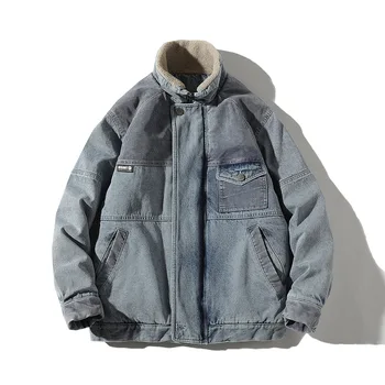 Pozimi novi Japonski žep dekoracijo denim zadebelitev divje ovratnik jakna jakna, plašč, jakna moški