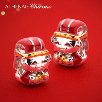 ATHENAIE 925 Sterling Srebrni Red Emajl Zmago Promocijo Kitajskih Sreče Bog Visijo Čar za Zapestnico