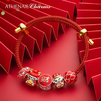 ATHENAIE 925 Sterling Srebrni Red Emajl Zmago Promocijo Kitajskih Sreče Bog Visijo Čar za Zapestnico
