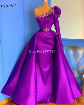 Elegantno Vijolično Večerne Obleke S Snemljivo Vlak Seksi Prom Obleke Kristali Eno Ramo Slaven Obleke Haljo De Soiree