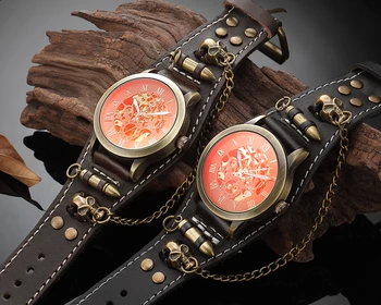 Moški Avtomatsko Mehansko uro Okostje Zapestje Bracer Vintage Zapestnica Gothic Reloj Steampunk Self Navijanje Ure SAAT Hombre