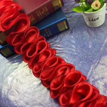 10Yard Rdeča Modra Šifon Saten 3D Vijugasto Naguban Čipke Trim Ruffle Čipke Tkanine Krilo Oblačila Dodatki Plesno Obleko Rob Materialov