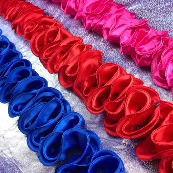 10Yard Rdeča Modra Šifon Saten 3D Vijugasto Naguban Čipke Trim Ruffle Čipke Tkanine Krilo Oblačila Dodatki Plesno Obleko Rob Materialov