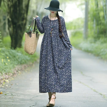 Uego 2021 Nov Prihod Prairie Elegantna Moda Za Tiskanje Cvetlični Obleko Bombaž Perilo Z Dolgimi Rokavi Pomlad Obleko Ženske Priložnostne Jeseni Obleko