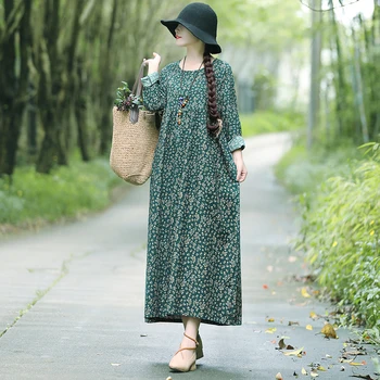 Uego 2021 Nov Prihod Prairie Elegantna Moda Za Tiskanje Cvetlični Obleko Bombaž Perilo Z Dolgimi Rokavi Pomlad Obleko Ženske Priložnostne Jeseni Obleko