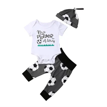 3Pcs Newborn Baby Boy Vrhu T-shirt Nogomet Dolge Hlače 3-18 M Fant Obleko Oblačila, ki Klobuk