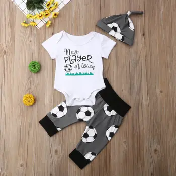 3Pcs Newborn Baby Boy Vrhu T-shirt Nogomet Dolge Hlače 3-18 M Fant Obleko Oblačila, ki Klobuk