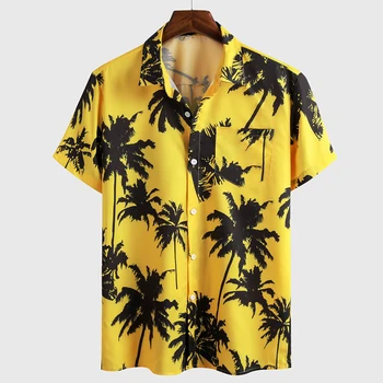 Poletne Majice Za Moške Priložnostne Rumena kokosovo Natisni Plaži Majica Kratek Rokav Svoboden Top Poletni Plaži Majica, Srajca Homme