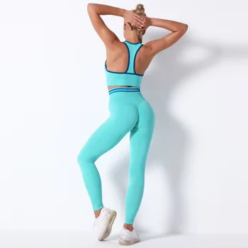 Pletene brezšivne modrc nastavite seksi hip fitnes hlače za fitnes tekaški športni bra ženske