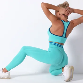Pletene brezšivne modrc nastavite seksi hip fitnes hlače za fitnes tekaški športni bra ženske