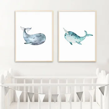 Navtičnih Morju Vrtec Slikarstvo Kit Morski Pes Ribe Platno Poster Živali Umetnosti Tiskanja Steni Sliko Nordijska Otroke, Otroška Soba Dekoracijo