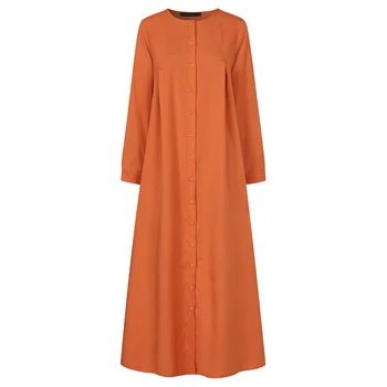 ZANZEA Vintage oblačila Hidžab Muslimansko Obleko Jeseni Ženske Maxi Dolgo Obleko z Dolgimi Rokavi Gumbi Sundress Priložnostne Islamska Oblačila Caftan Robe
